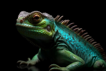 Obraz premium Lizard Iguana black Background. Generative AI