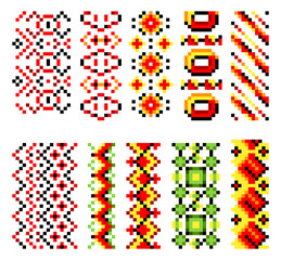 Ukrainian traditional embroidery. Set of patterns for cross stitching decoration. Cross-stitch traditional folk.  illustration of ethnic seamless ornamental geometric design