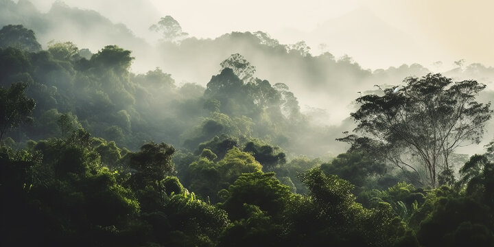 Regenwald im Nebel - Thema Naturschutz und Klimawandel - Generative AI
