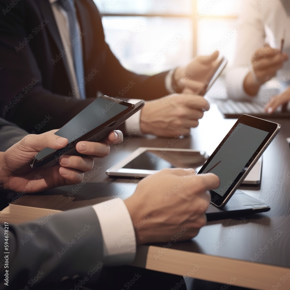 Wall mural  Hands Of Business People Using Digital Tablet At Office. generative ai