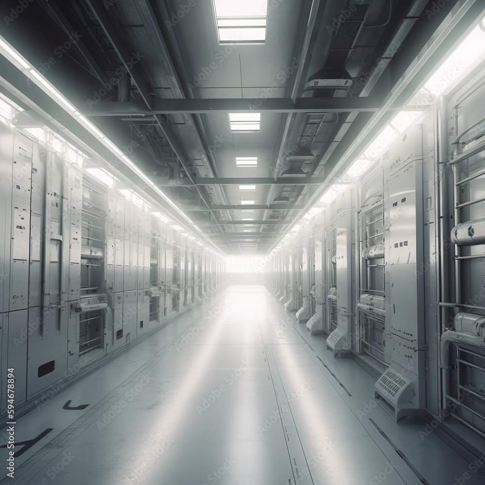 Poster corridor of an automated car plant. digitally generated image of large vehicle manufacturing factory