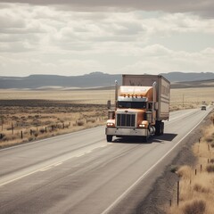 Trucks delivering cargo in dry van semi trailers run together. generative ai