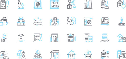 Trade possession linear icons set. Barter, Exchange, Swap, Transfer, Handover, Deal, Negotiate line vector and concept signs. Sell,Buy,Possess outline illustrations