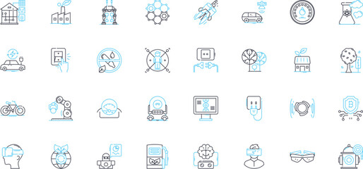 Multinational commerce linear icons set. Globalization, Trade, Expansion, Import/export, Interconnectivity, Finance, Diversity line vector and concept signs. Localization,Logistics,Supply chain