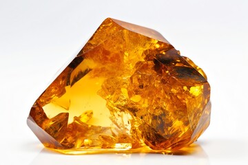 Golden Amber Crystal On White Background. Generative AI