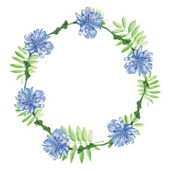 Watercolor frame - illustration with flowers and leaves elements, for wedding stationery, congratulations, wallpapers, and more on white background.