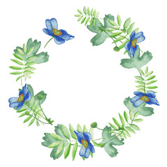 Naklejka premium Watercolor frame - illustration with leaf elements, for wedding stationery, congratulations, wallpapers, and more on white background.