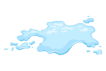 Water spill puddle. Blue liquid shape in flat cartoon style. Clean fluid drop design element isolted on white background