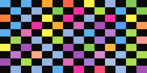 Checkered pattern with colored cells. For prints, seamless surfaces, pillows, textiles, wallpaper, packaging, interior.