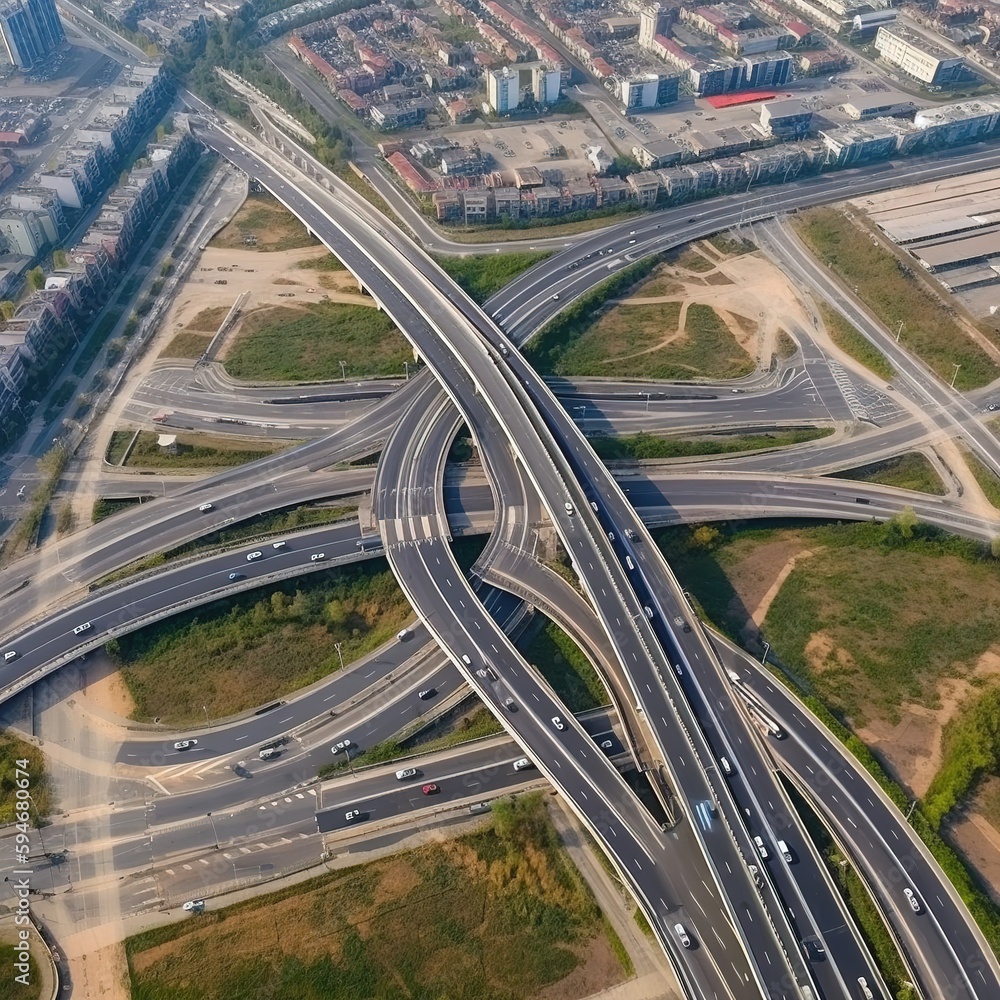 Poster aerial view of traffic and overpasses. generative ai