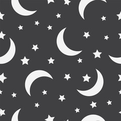 Obraz na płótnie Canvas Seamless pattern with moon and stars on a dark background. High quality vector illustration.