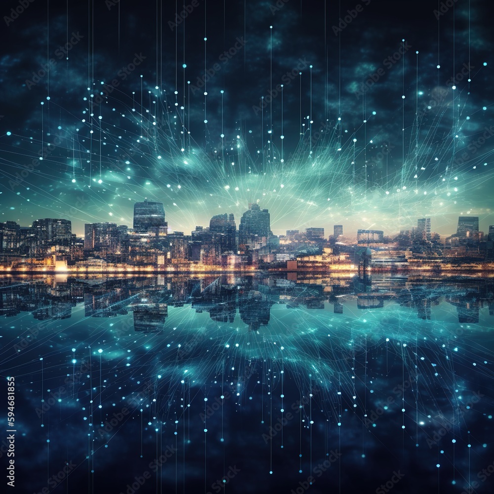 Poster futuristic technology smart city with internet and massive data 5g connection. digital data network 