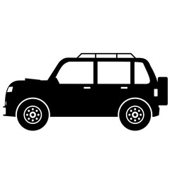 SUV car icon vector. Icon of sport utility vehicle. Vector illustration of SUV car. Vehicle icon of car for design regarding transportation, automotive and automobile. Silhouette of transportation