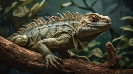 Fototapeta premium Majestic Iguana: A Close-Up Look at this Fascinating Reptile
