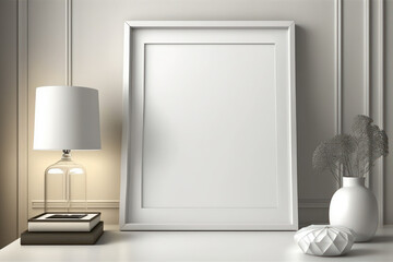 Mockup blank frame in interior background. 3d rendering, 3d illustration. Ai generative