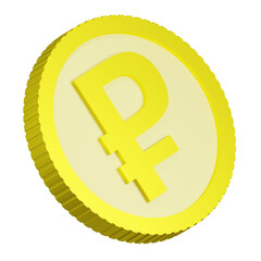 3D rendering of gold Russian ruble coin with sign of monetary unit of Russia. Symbol of Success, wealth, income. Realistic PNG illustration isolated on transparent background