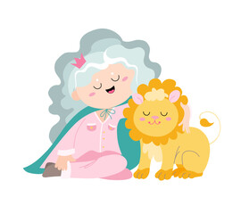 Zodiac signs cute illustration flat.
little girl with lion cub like Leo astrological sign.
Colorful vector baby illustration isolated on white background. Astrological symbol as a cartoon character.