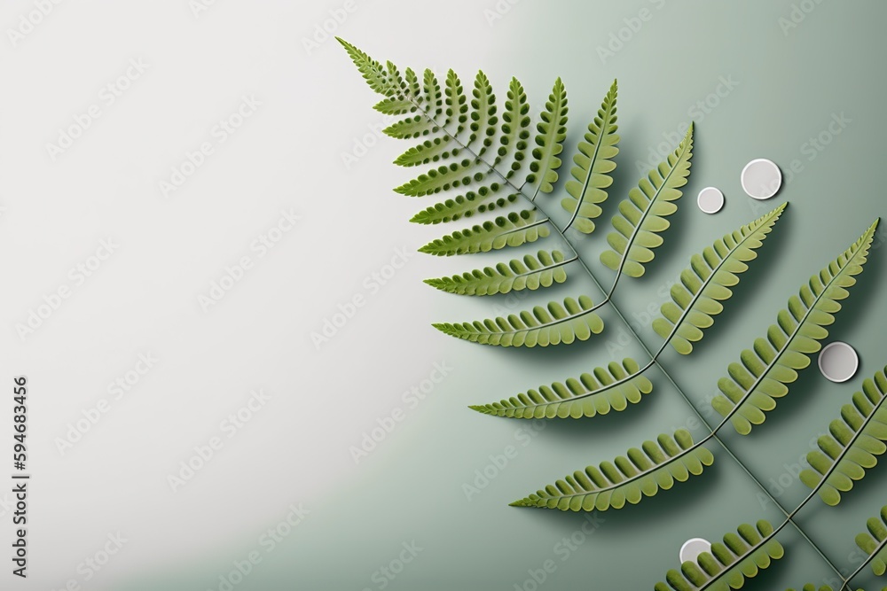 Poster a fern branch with a copy space surface painted with dots generative ai