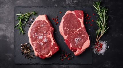 Meat Lover's Delight: Raw Steak on Slate - Two Raw Steaks on Dark Shale Rock