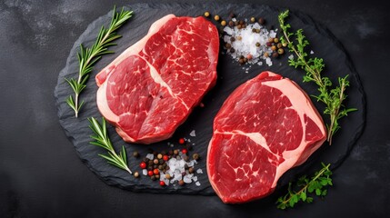 Meat Lover's Delight: Raw Steak on Slate - Two Raw Steaks on Dark Shale Rock