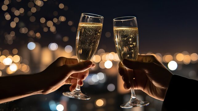 Frohes Neues Jahr, Champagner, Sekt, Ansto&szlig;en, generative AI
