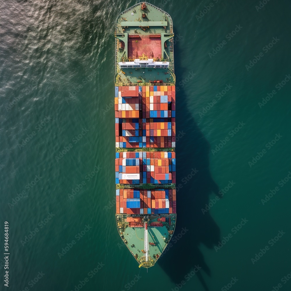 Poster container port and container ship transportation. generative ai
