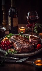 Grilled steak with wine