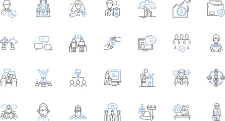 Labor conditions line icons collection. Wages, Overtime, Safety, Discrimination, Benefits, Hours, Working conditions vector and linear illustration. Child labor,Harassment,Exploitation outline signs