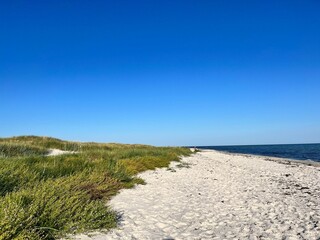 Fototapeta na wymiar Beautiful, serene landscape shot of the sandy Dueodde beach leading to the sea