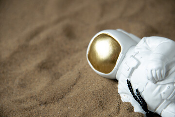 front view of white astronaut on moon cosmic air