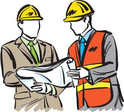 two workers contruction architects careers professions team concept looking plans vector illustration