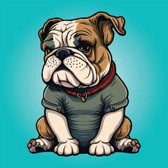 Bulldog Cartoon sit pose retro logo