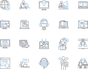 Productive company line icons collection. Efficiency, Productivity, Organization, Focus, Teamwork, Motivation, Planning vector and linear illustration. Innovation,Communication,Accountability outline