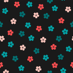 Black seamless pattern with colorful flowers