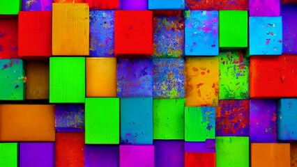 Colorful painted bricks background or wallpaper. Generative AI.