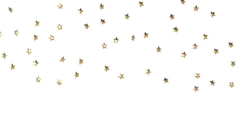 Banner with golden decoration. Festive border with falling glitter dust and stars.  PNG
