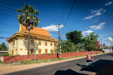 buddhist temple pagoda exterior in Chhlong near Kratie in cambodia - 594691631