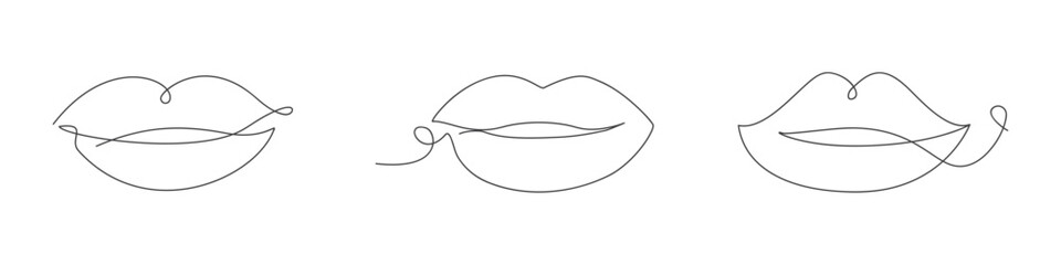 Set of lips, continuous one line drawing. Vector illustration