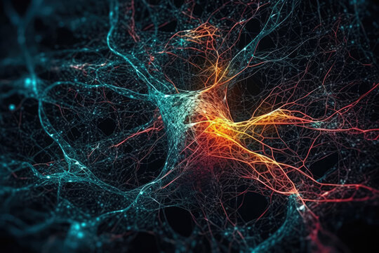 The photo showcases multicolored connections that bear resemblance to neurons. The image is a vivid representation of the intricacy and abstractness of brain function. Generative AI, AI.