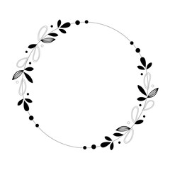 Floral wreath isolated on white background. Black floral wreath frame vintage style. Hand drawn ornamental element. Vector stock