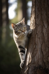 Kletterkünstler Katze: Eine Katze, die einen Baum erklimmt