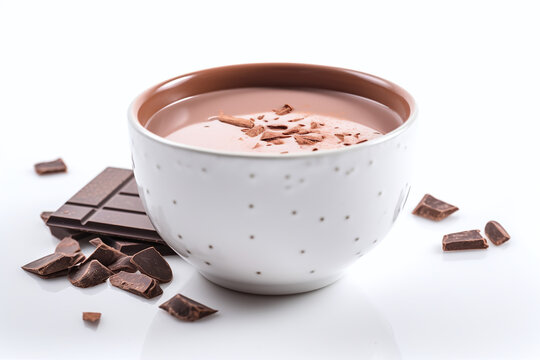 Un bol de lait au chocolat chaud sur fond blanc » IA générative