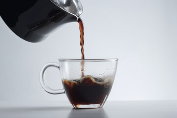 Café chaud versé dans une tasse en verre » IA générative