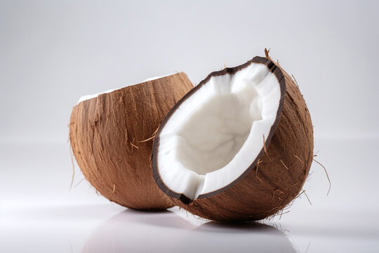 Gros plan sur une noix de coco ouverte sur fond gris &raquo; IA g&eacute;n&eacute;rative