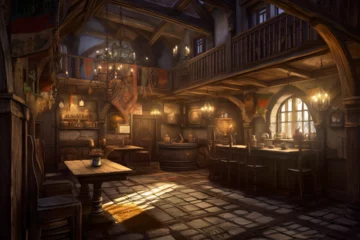 Fotobehang illustration of a medieval tavern © Austin
