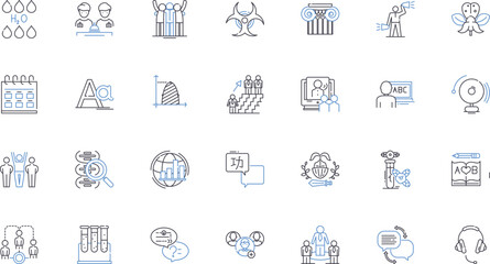 Specialized training line icons collection. Certification, Apprenticeship, Bootcamp, Mentorship, Residency, Fellowship, Mastery vector and linear illustration. Immersion,Practicum,Proficiency outline