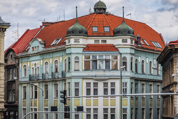 Fototapeta premium Historic apartment building on Hill Street in Bielsko-Biala city, Poland