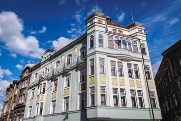 Fototapeta premium Old townhouse on Hill Street in Bielsko-Biala, Poland