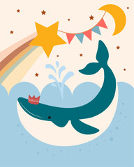 Festive Whale card vector 