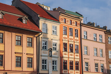 Fototapeta na wymiar Houses at Small Market Square in Old Town of Krakow, Poland